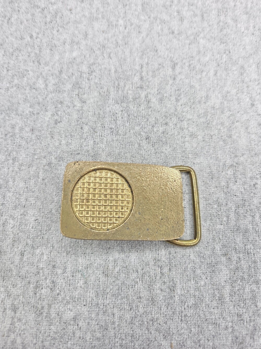 BTS 1978 Solid Brass Belt Buckle Rectangular Waffle Medallion Made in USA Rare